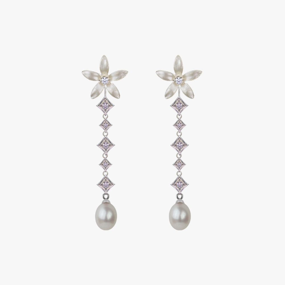 Pendientes Novia Jazmín Estelar cascada de Perla