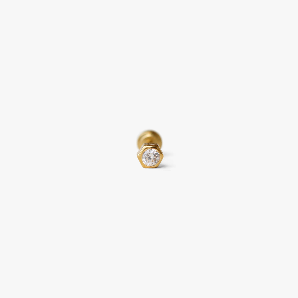 Pendiente Piercing Hexágono Oro 18Kt