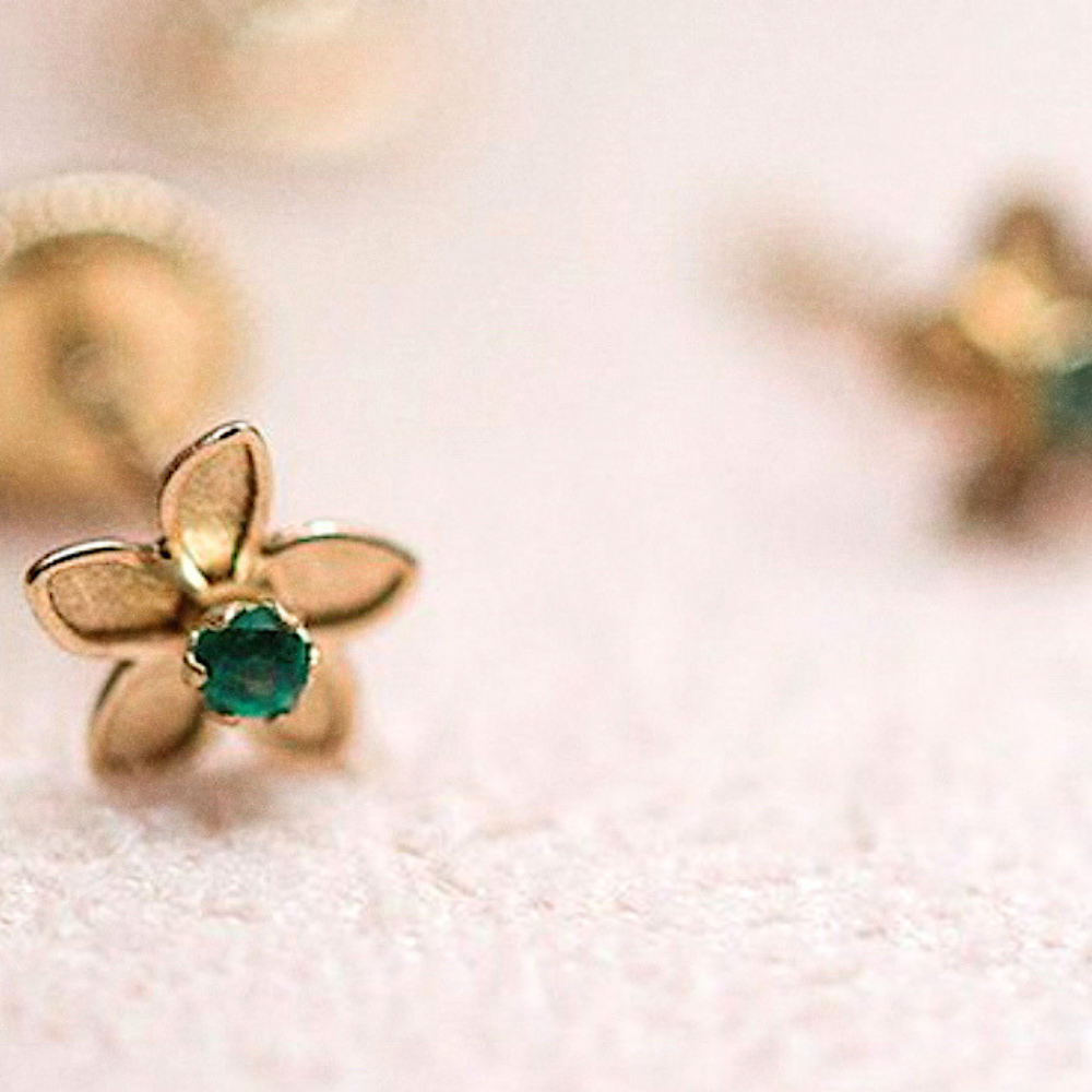 Baby Emerald 18K Gold Baby Earrings